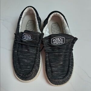 Hey Dude Black and White Moccasin Shoes with Woven Texture